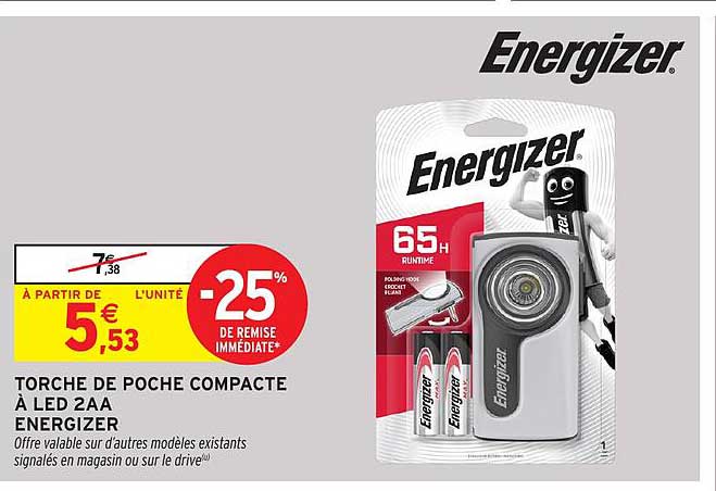 TORCHE DE POCHE COMPACTE À LED 2AA ENERGIZER