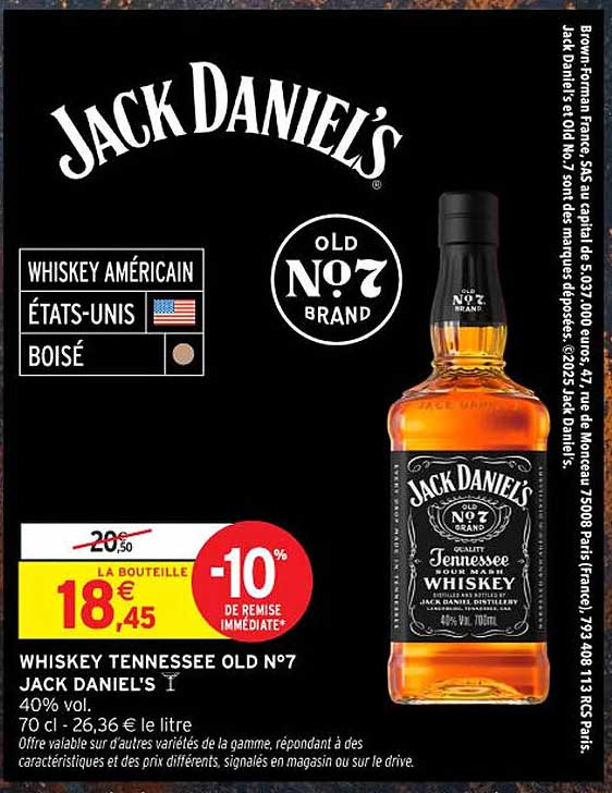 WHISKEY TENNESSEE OLD N°7 JACK DANIEL'S