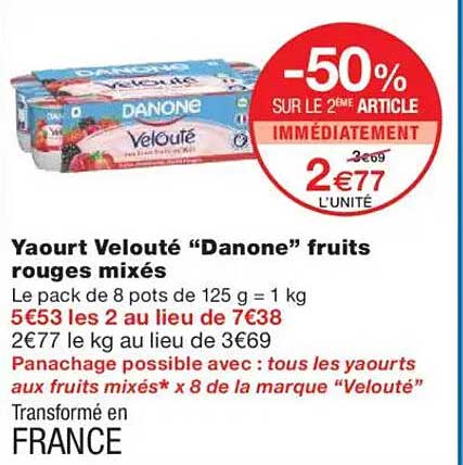 Yaourt Velouté “Danone” fruits rouges mixtés