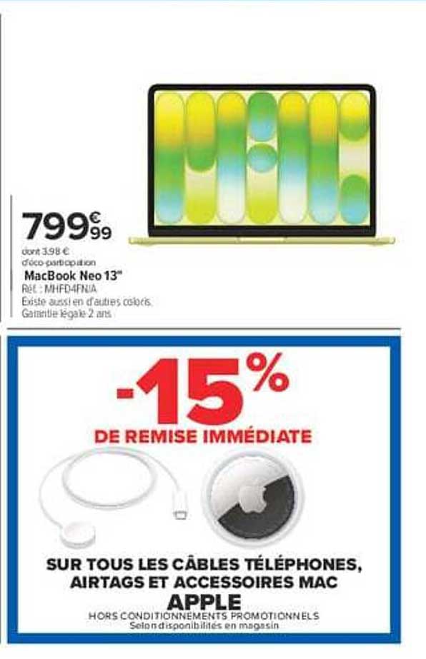 -15% DE REMISE IMMÉDIATE SUR TOUS LES CÂBLES TÉLÉPHONES, AIRTAGS ET ACCESSOIRES MAC APPLE