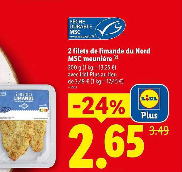2 filets de limande du Nord MSC meunière
