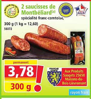 2 saucisses de Montbéliard(a) spécialité franc-comtoise,