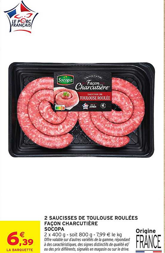 2 SAUCISSES DE TOULOUSE ROULÉES FAÇON CHARCUTIÈRE SOCOPA
