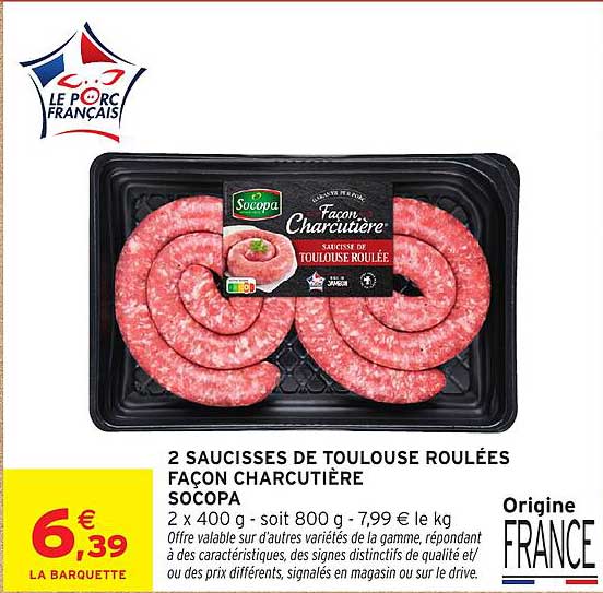 2 SAUCISSES DE TOULOUSE ROULÉES FAÇON CHARCUTIÈRE SOCOPA