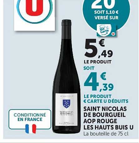 20 soit 1,10 € versé sur ma carte U
