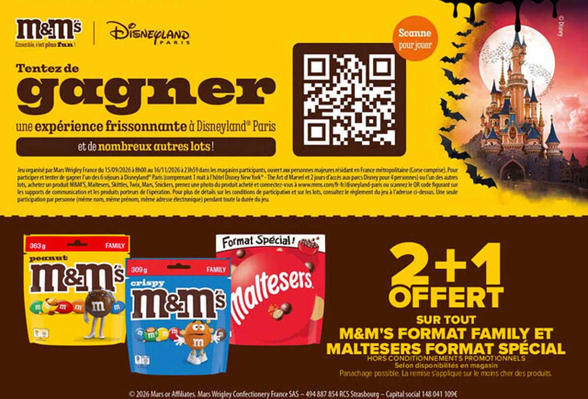 2+1 OFFERT SUR TOUT M&M'S FORMAT FAMILY ET MALTESERS FORMAT SPÉCIAL