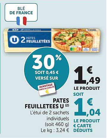 30% soit 0,45 € versé sur PATES FEUILLETEES U