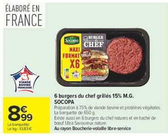6 burgers du chef grillés 15% M.G. SOCOPA