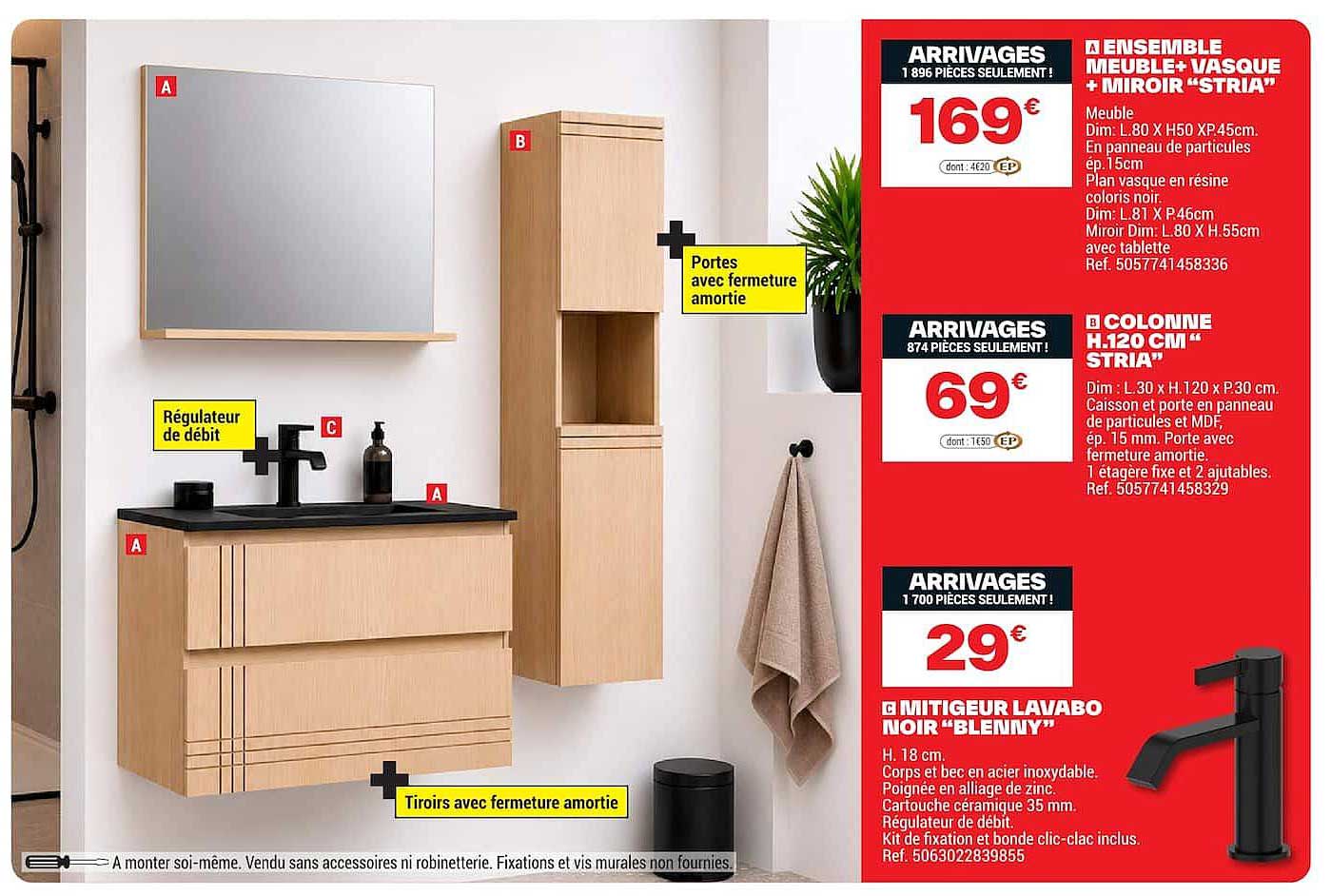 A ENSEMBLE MEUBLE+VASQUE + MIROIR “STRIA”