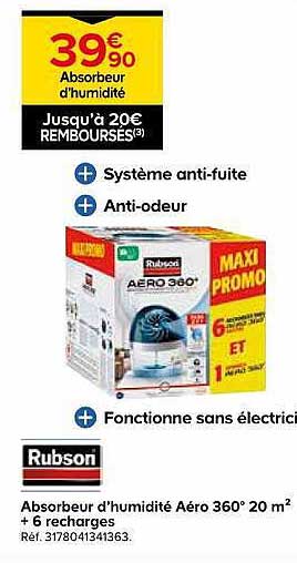 Absorbeur d'humidité Aéro 360° 20 m² + 6 recharges