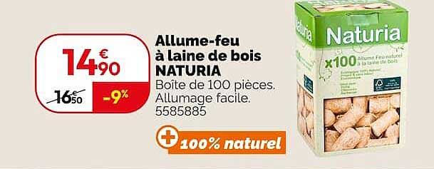 Allume-feu à laine de bois NATURIA Boîte de 100 pièces. Allumage facile. 5585885