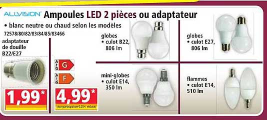 Ampoules LED 2 pièces ou adaptateur