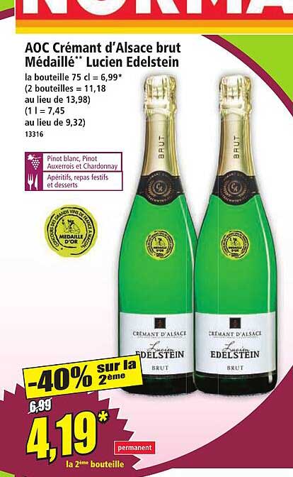 AOC Crémant d’Alsace brut Médaille** Lucien Edelstein