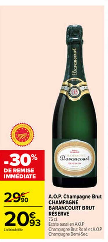 A.O.P. Champagne Brut CHAMPAGNE BARANCOURT BRUT RÉSERVE 75 cl