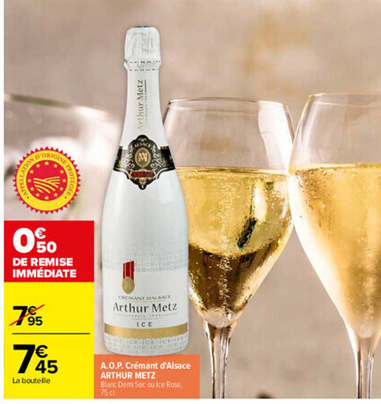 A.O.P. Crémant d'Alsace ARTHUR METZ Blanc Demi Sec ou Ice Rosé, 75 cl