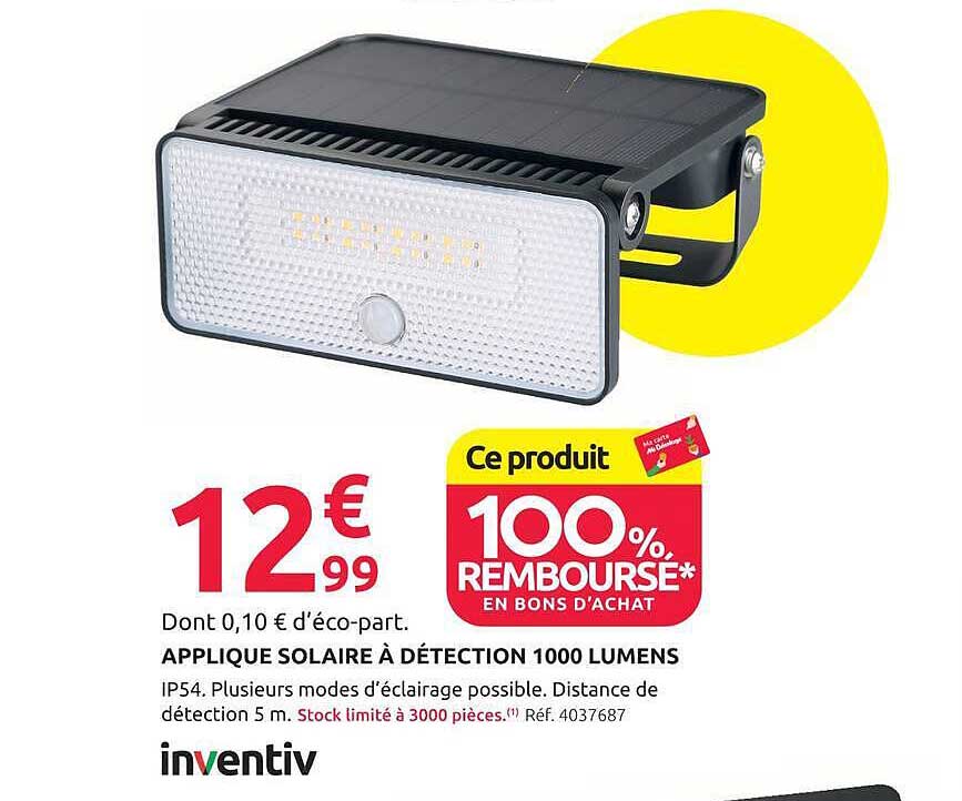 APPLIQUE SOLAIRE À DÉTECTION 1000 LUMENS