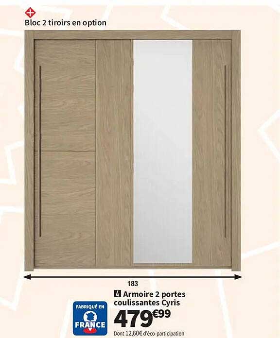 Armoire 2 portes coulissantes Cyris
