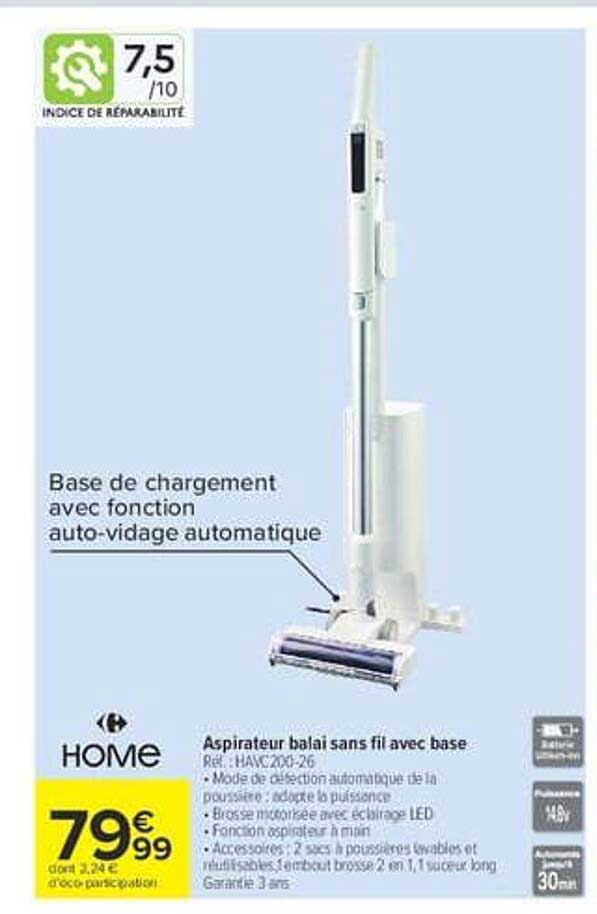 Aspirateur balai sans fil avec base
