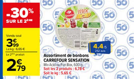 Assortiment de bonbons CARREFOUR SENSATION Mix Acid ou Fun Box, 600 g