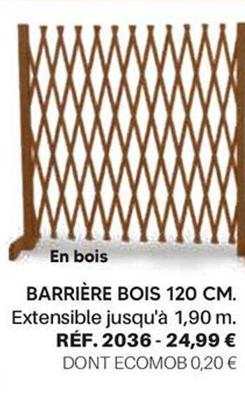 BARRIÈRE BOIS 120 CM. Extensible jusqu'à 1,90 m. RÉF. 2036 - 24,99 €