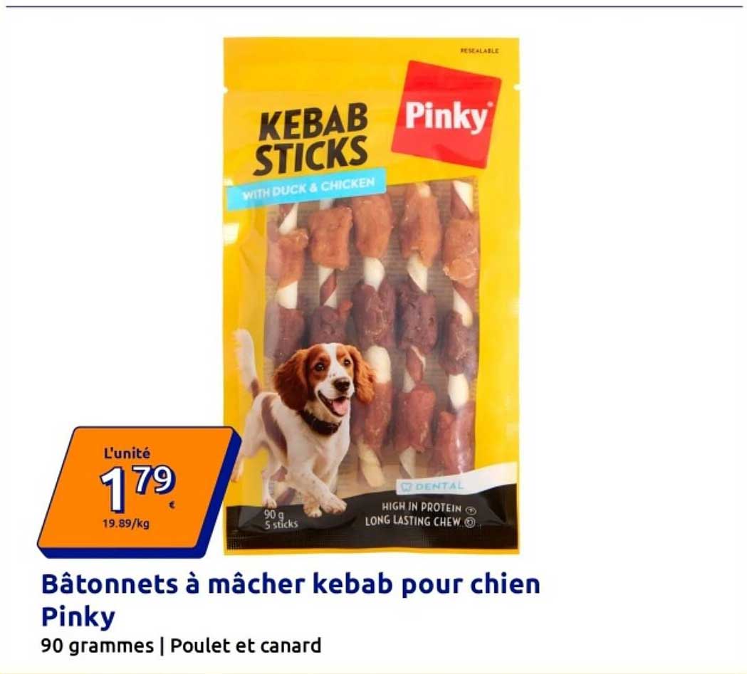 Bâtonnets à mâcher kebab pour chien Pinky