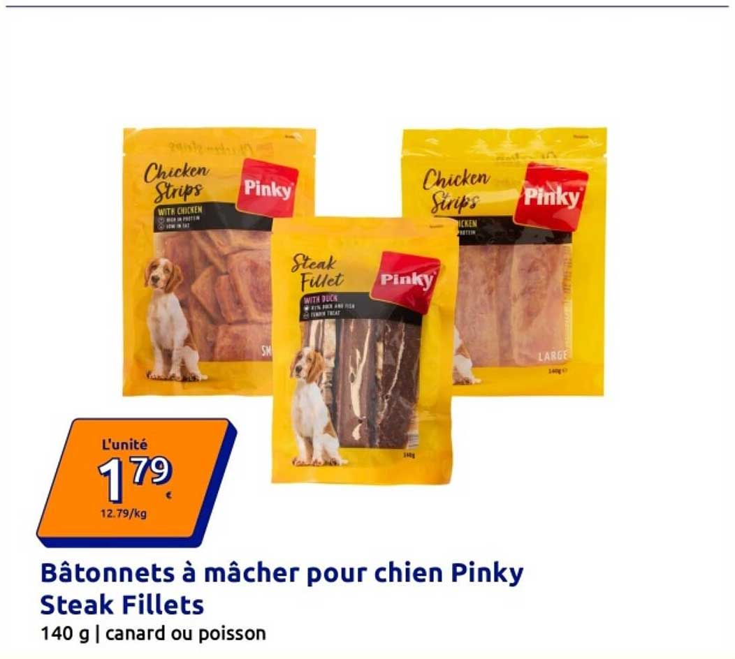 Bâtonnets à mâcher pour chien Pinky Steak Fillets