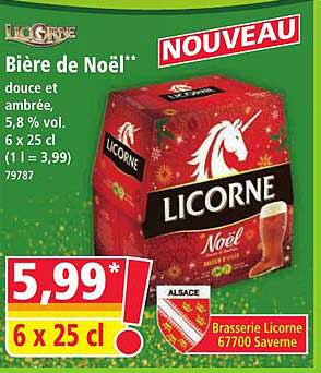 Bière de Noël** douce et ambrée, 5,8 % vol. 6 x 25 cl (1 = 3,99)