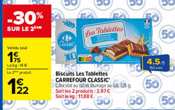 Biscuits Les Tablettes CARREFOUR CLASSIC'