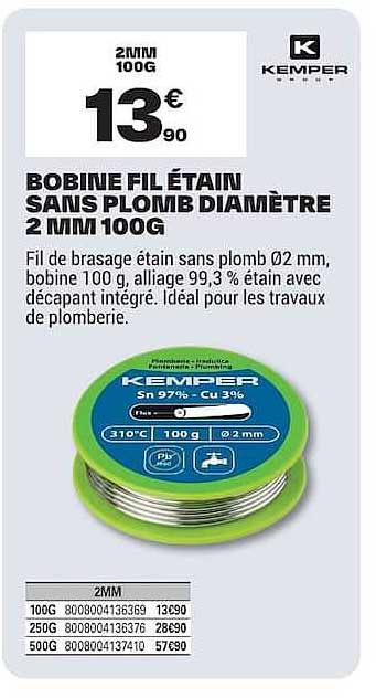 BOBINE FIL ÉTAIN SANS PLOMB DIAMÈTRE 2 MM 100G