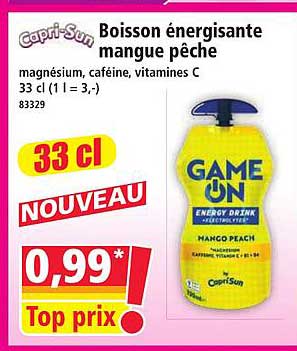 Boisson énergisante mangue pêche
