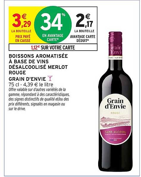 BOISSONS AROMATISÉE À BASE DE VINS DÉSALCOOLISÉ MERLOT ROUGE GRAIN D'ENVIE