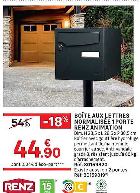 BOÎTE AUX LETTRES NORMALISÉE 1 PORTE RENZ ANIMATION