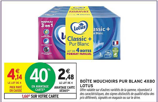BOÎTE MOUCHOIRS PUR BLANC 4X80 LOTUS