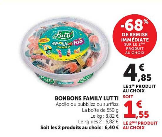 BONBONS FAMILY LUTTI Apollo ou bubblizz ou surffizz La boite de 550 g