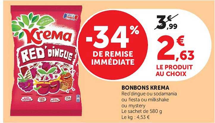 BONBONS KREMA Red'dingue ou sodamania ou fiesta ou milkshake ou mystery