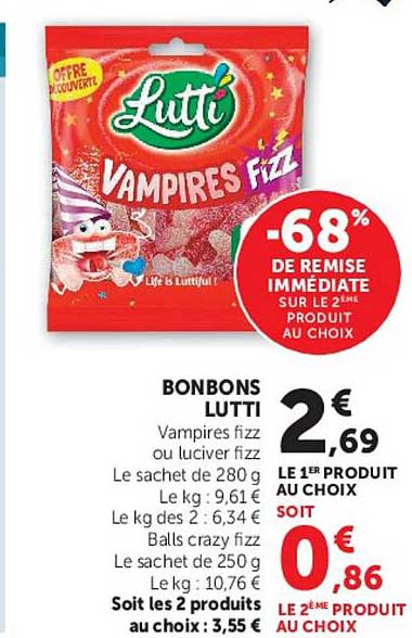 BONBONS LUTTI Vampires fizz ou luciver fizz Le sachet de 280 g