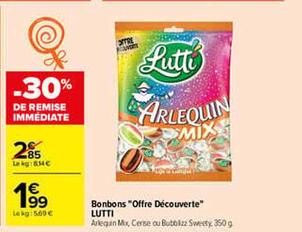 Bonbons "Offre Découverte" LUTTI Arlequin Mix, Cerise ou Bubblizz Sweety, 350 g