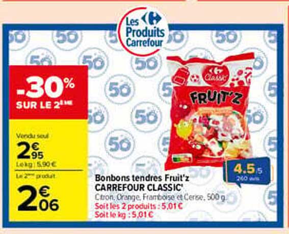 Bonbons tendres Fruit’z CARREFOUR CLASSIC’