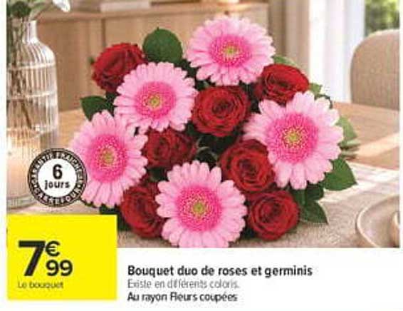 Bouquet duo de roses et germinis