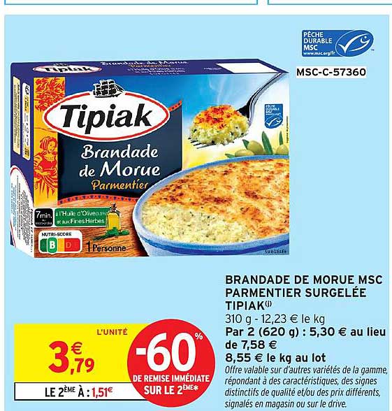 BRANDADE DE MORUE MSC PARMENTIER SURGELÉE TIPIAK