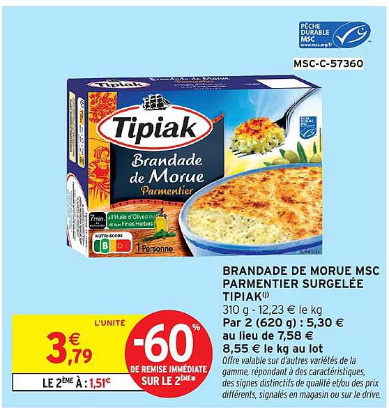 BRANDADE DE MORUE MSC PARMENTIER SURGELÉE TIPIAK(J)