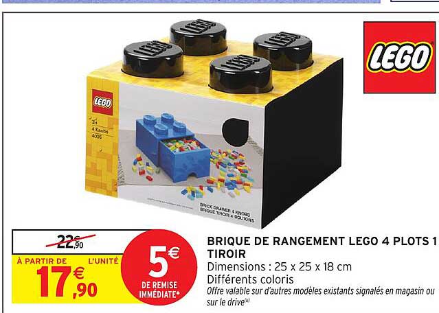 BRIQUE DE RANGEMENT LEGO 4 PLOTS 1 TIROIR