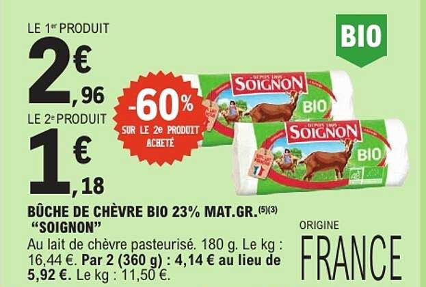 BÛCHE DE CHÈVRE BIO 23% MAT.GR. “SOIGNON”