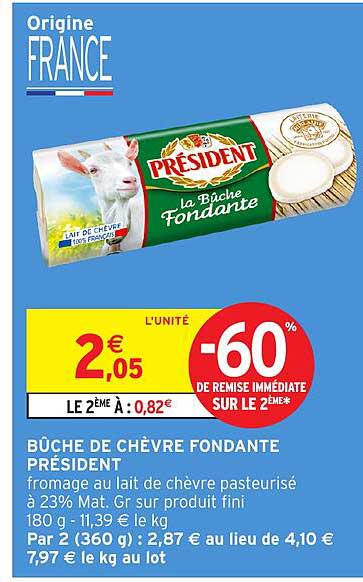 BÛCHE DE CHÈVRE FONDANTE PRÉSIDENT