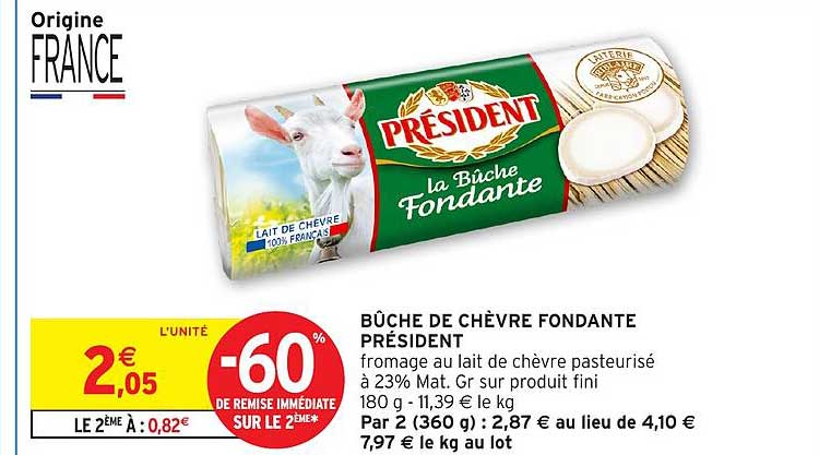 BÛCHE DE CHÈVRE FONDANTE PRÉSIDENT