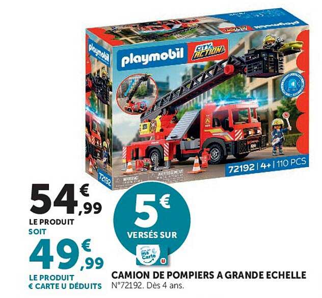 CAMION DE POMPIERS A GRANDE ECHELLE N°72192. Dès 4 ans.
