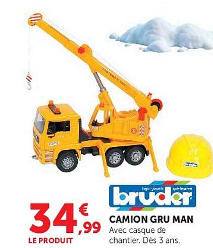 CAMION GRU MAN Avec casque de chantier. Dès 3 ans.