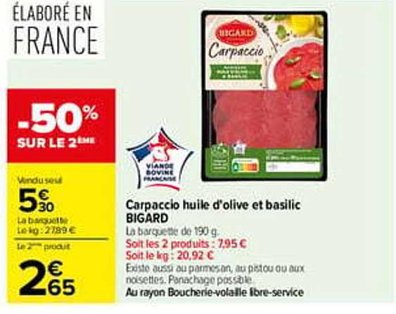Carpaccio huile d’olive et basilic BIGARD