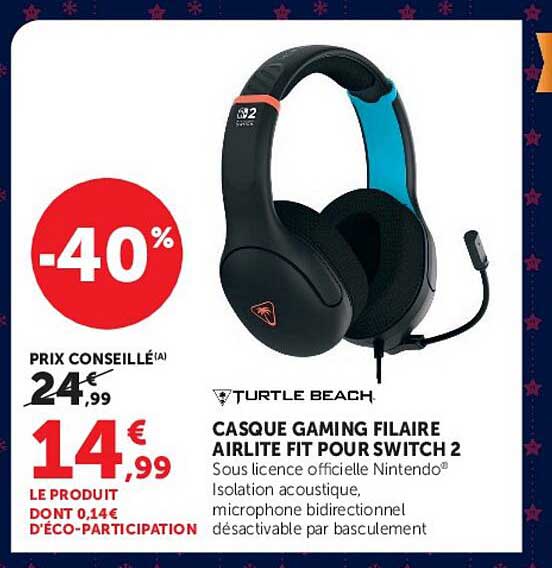 CASQUE GAMING FILAIRE AIRLITE FIT POUR SWITCH 2