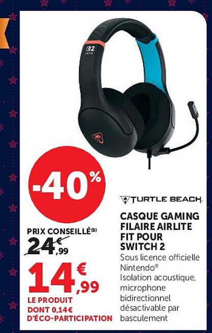 CASQUE GAMING FILAIRE AIRLITE FIT POUR SWITCH 2